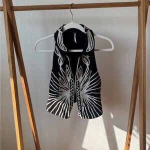 Free People Black and White Embroidered Vest